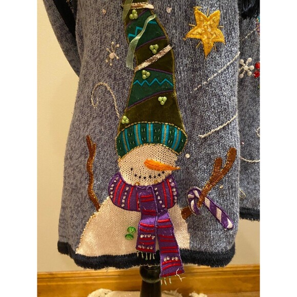 White Stag Christmas  Sweater Vest Vintage Look Size 18W - 20W Blue w/ Snowman - Picture 6 of 11